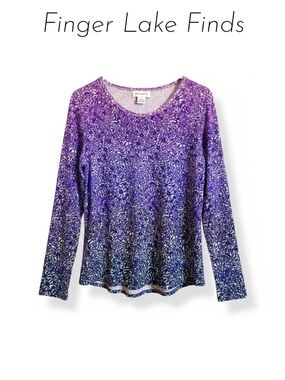 Liz Claiborne Purple Ombre Floral Long Sleeve Tee, L